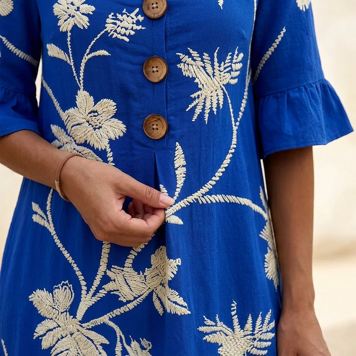 Leanora | Women's Floral Midi Dress with Flutter Sleeves - Royal Blue - Image 2