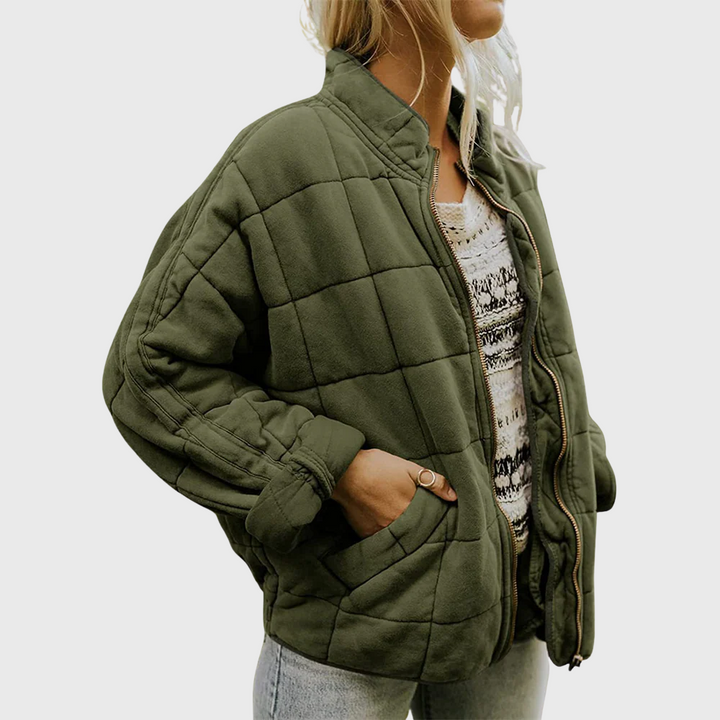 Lillian | Women's Quilted Zip Jacket - Khaki - Image 1