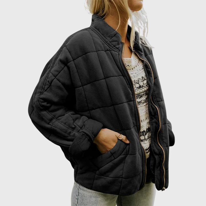 Lillian | Women's Quilted Zip Jacket - Khaki - Image 2
