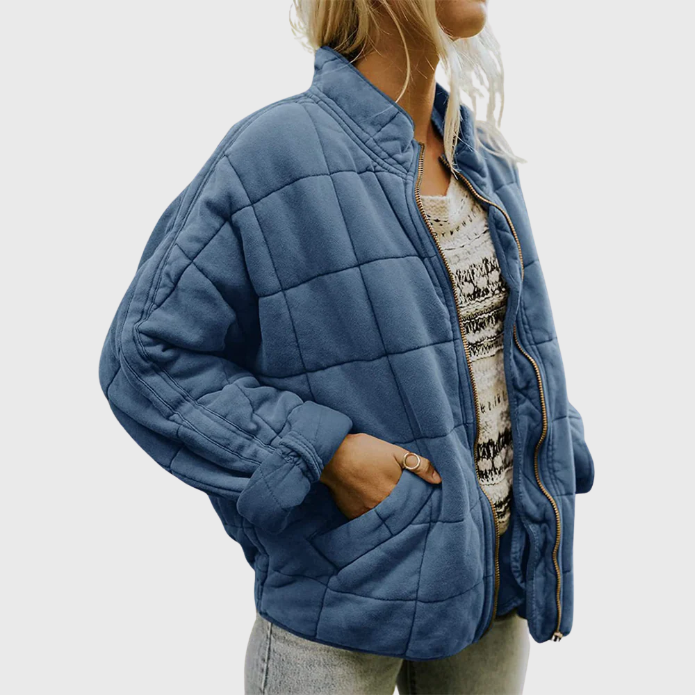 Lillian | Women's Quilted Zip Jacket - Khaki - Image 3