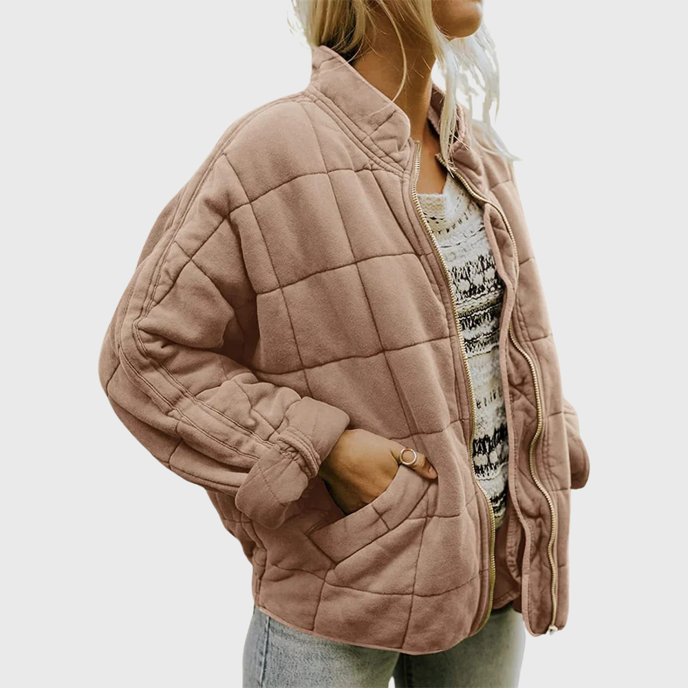 Lillian | Women's Quilted Zip Jacket - Khaki - Image 4