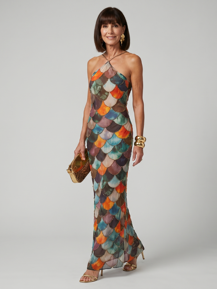 Linnea | Women's Scale Print Halter Maxi Dress - Image 1