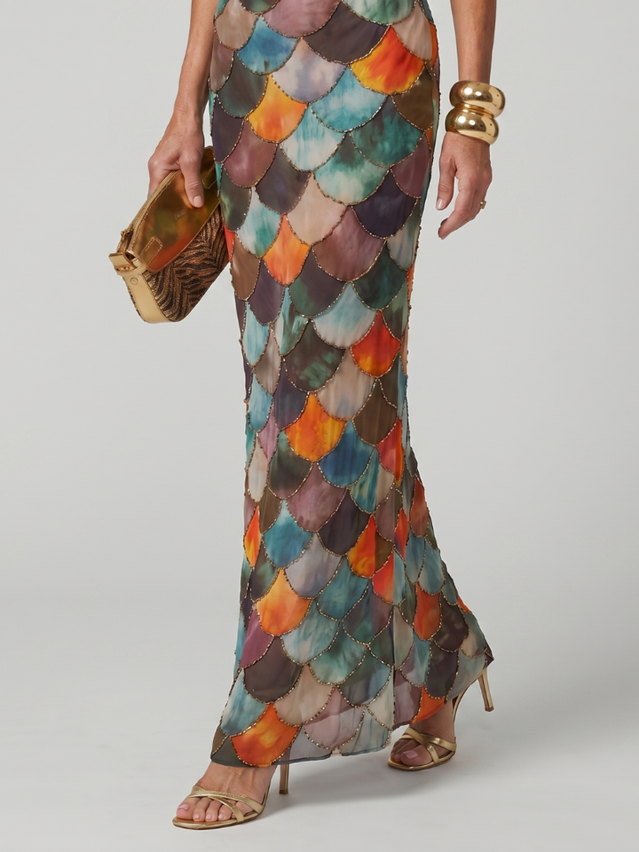 Linnea | Women's Scale Print Halter Maxi Dress - Image 3