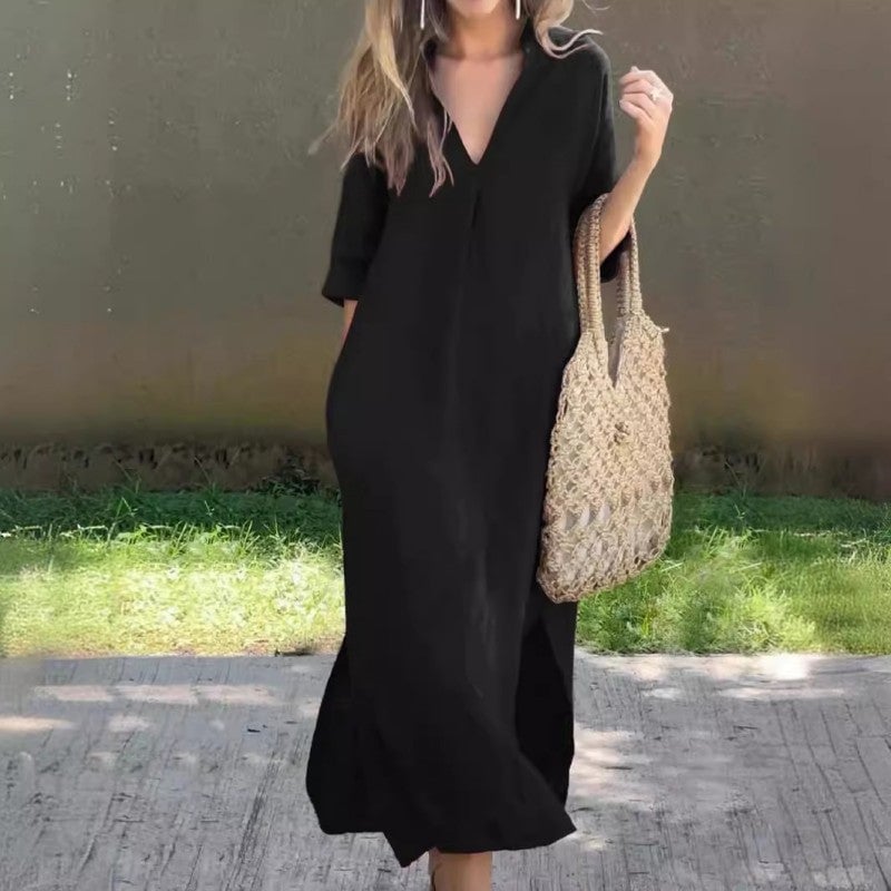 Lirvaine | Women's V-Neck Maxi Summer Dress - Image 4