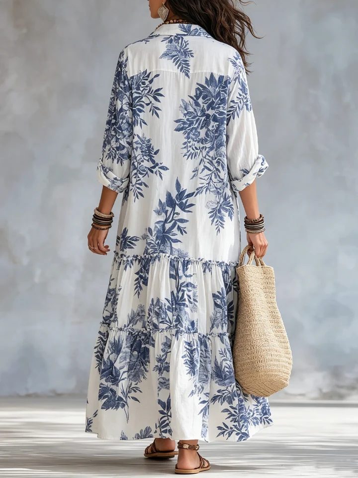Lirvelle | Women's Print Maxi Shirt Dress - White - Image 3