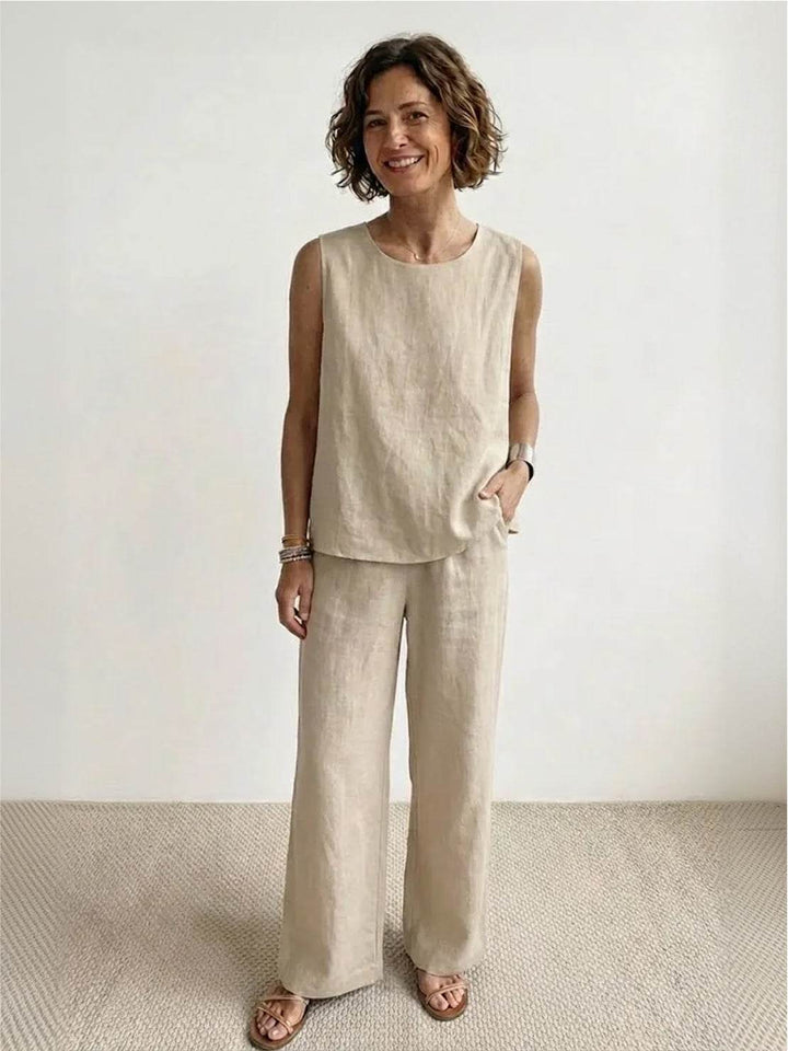 Sage | Women's Linen Sleeveless Top Wide Leg Pants Two-Piece Set