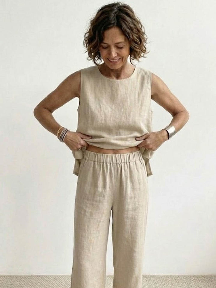 Sage | Women's Linen Sleeveless Top Wide Leg Pants Two-Piece Set