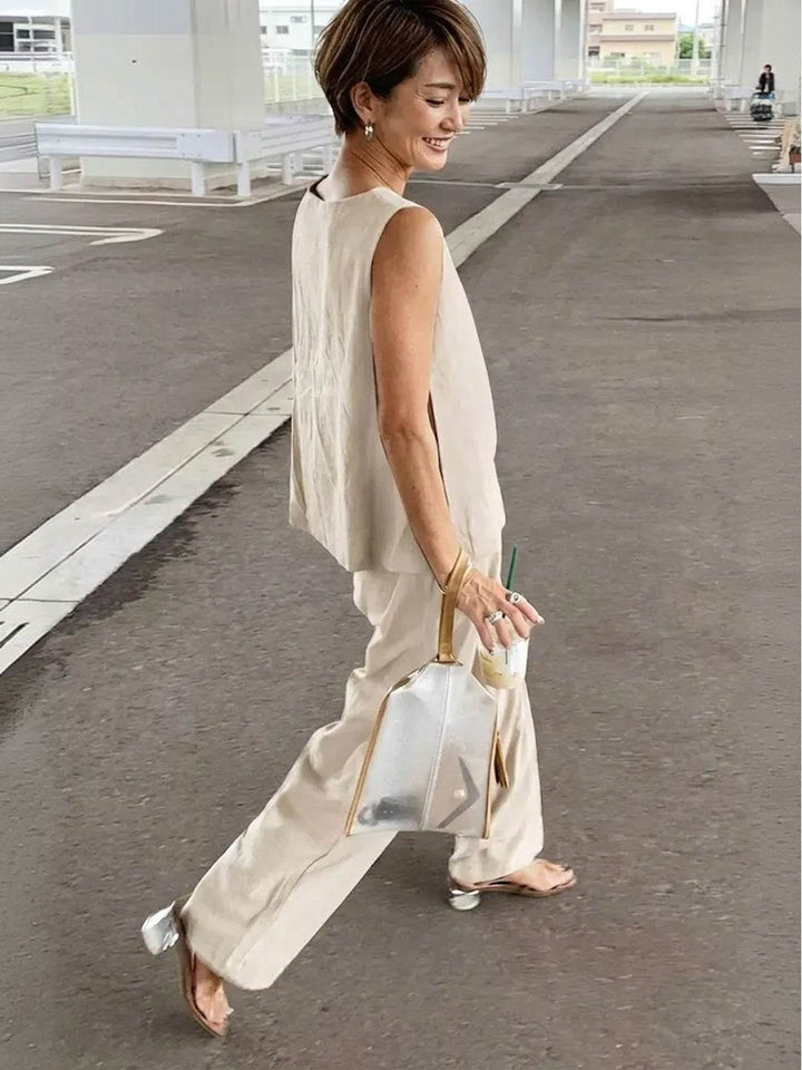 Sage | Women's Linen Sleeveless Top Wide Leg Pants Two-Piece Set