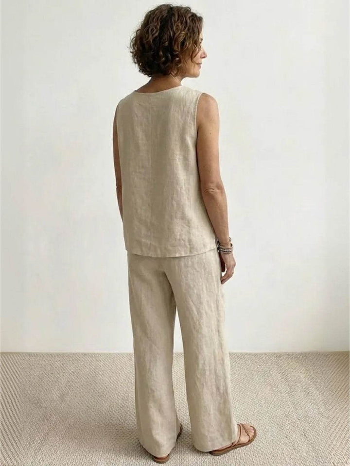 Sage | Women's Linen Sleeveless Top Wide Leg Pants Two-Piece Set