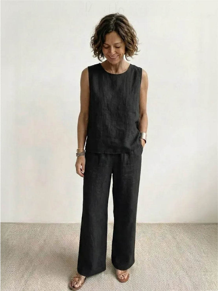 Sage | Women's Linen Sleeveless Top Wide Leg Pants Two-Piece Set