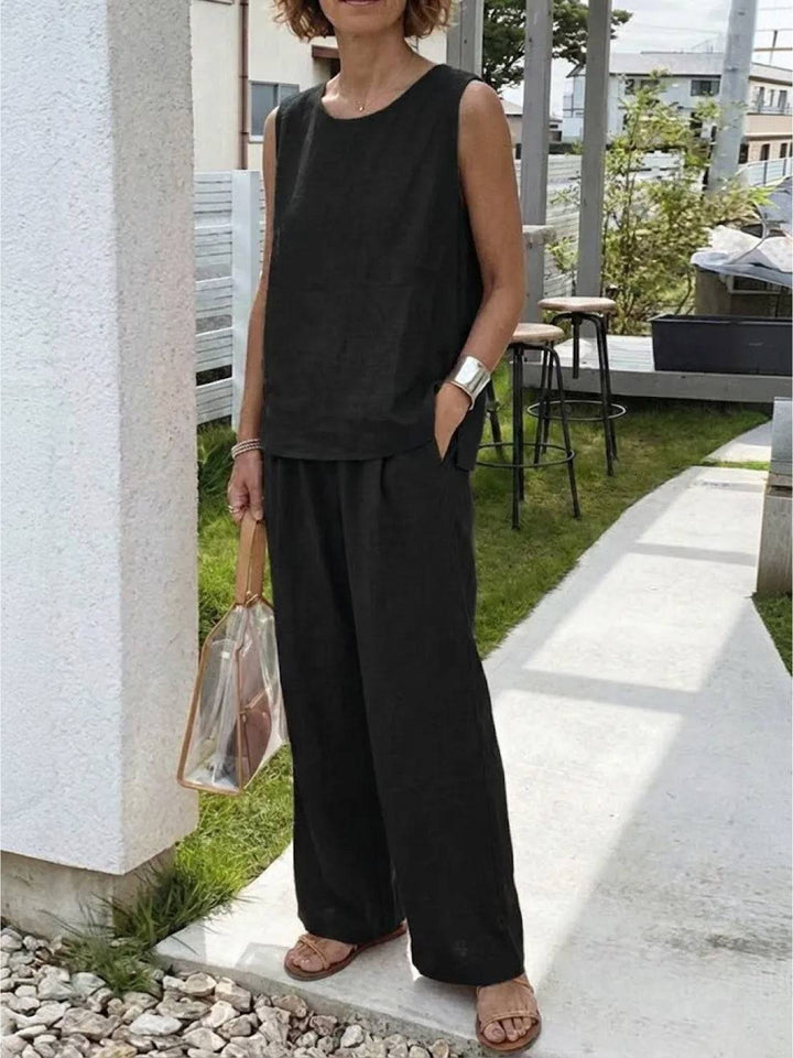 Sage | Women's Linen Sleeveless Top Wide Leg Pants Two-Piece Set