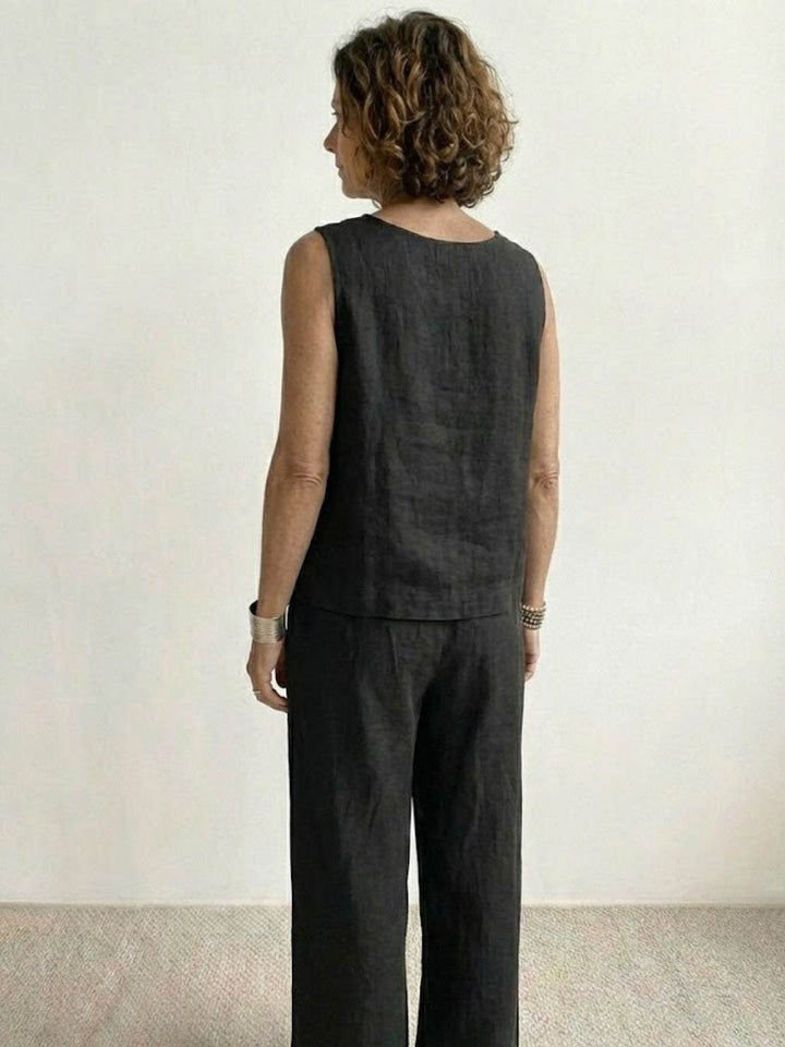 Sage | Women's Linen Sleeveless Top Wide Leg Pants Two-Piece Set