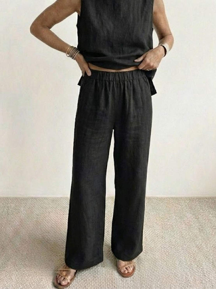 Sage | Women's Linen Sleeveless Top Wide Leg Pants Two-Piece Set