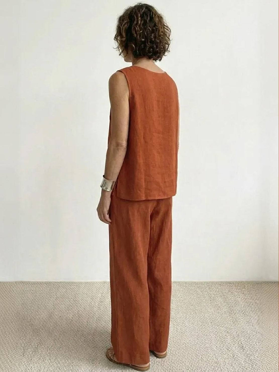 Sage | Women's Linen Sleeveless Top Wide Leg Pants Two-Piece Set