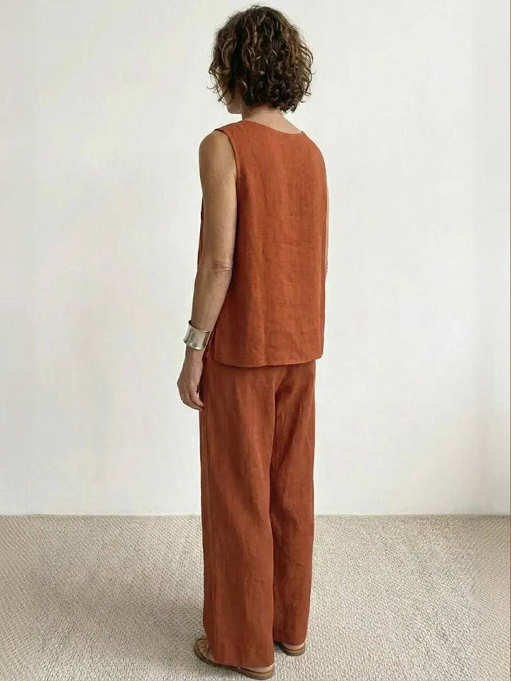 Sage | Women's Linen Sleeveless Top Wide Leg Pants Two-Piece Set