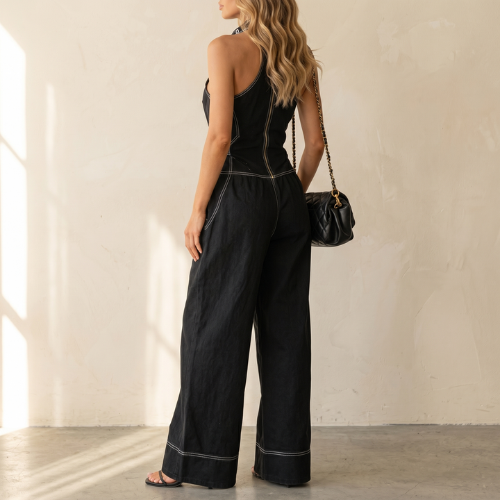 Lorelei | Women's Wide Leg Halter Jumpsuit - Black - Image 2