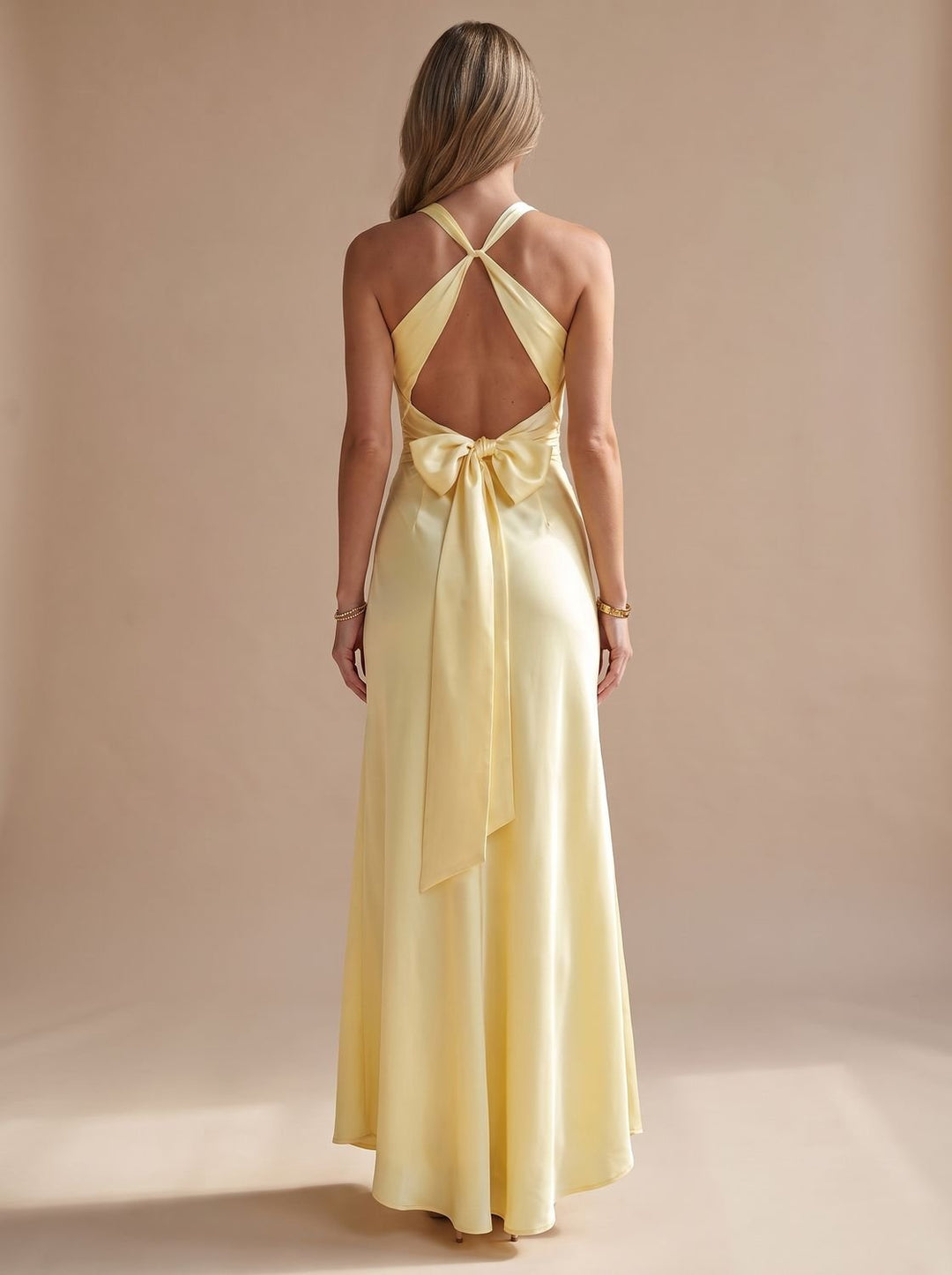 Lorenne | Women's Halter Neck Backless Maxi Dress - Yellow - Image 3