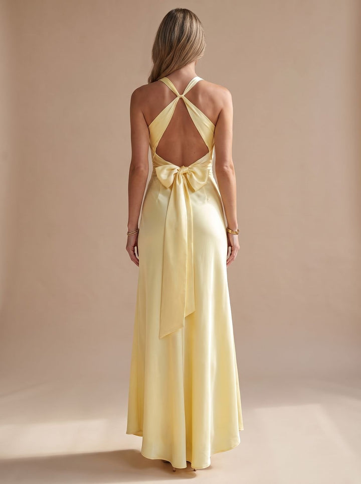 Lorenne | Women's Halter Neck Backless Maxi Dress - Yellow - Image 3