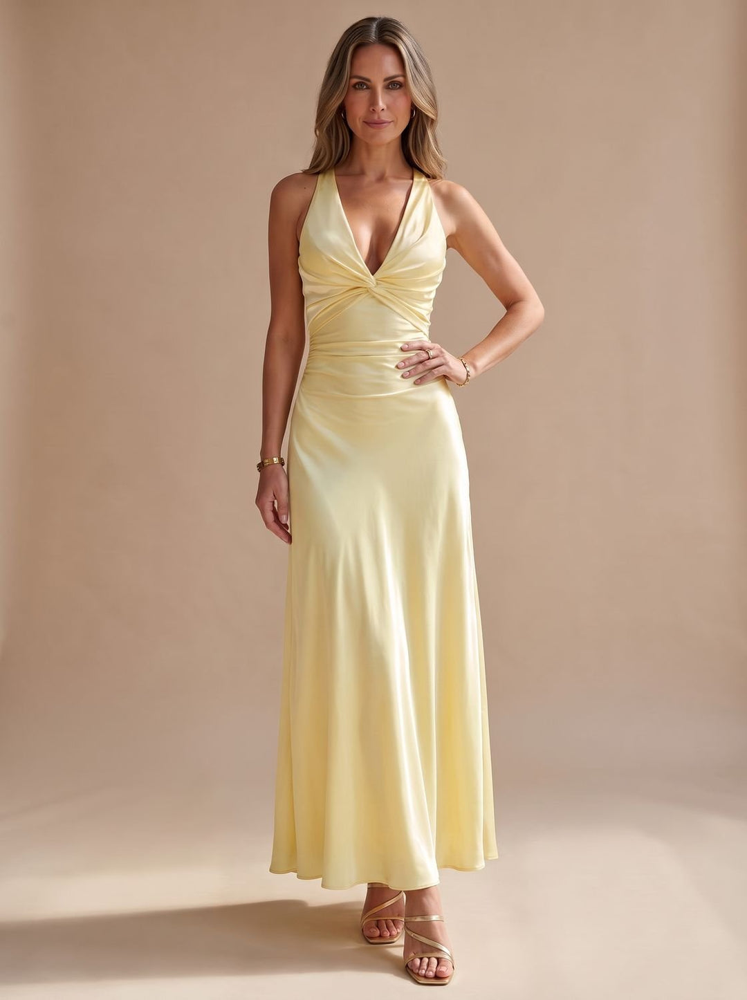 Lorenne | Women's Halter Neck Backless Maxi Dress - Yellow - Image 4