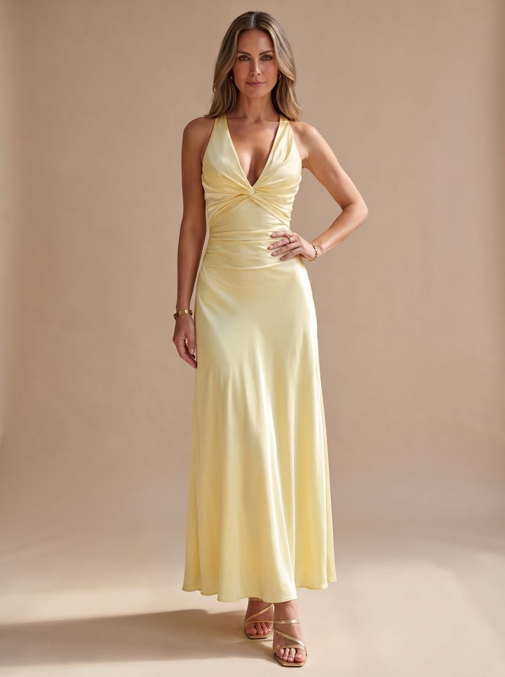 Lorenne | Women's Halter Neck Backless Maxi Dress - Yellow - Image 4