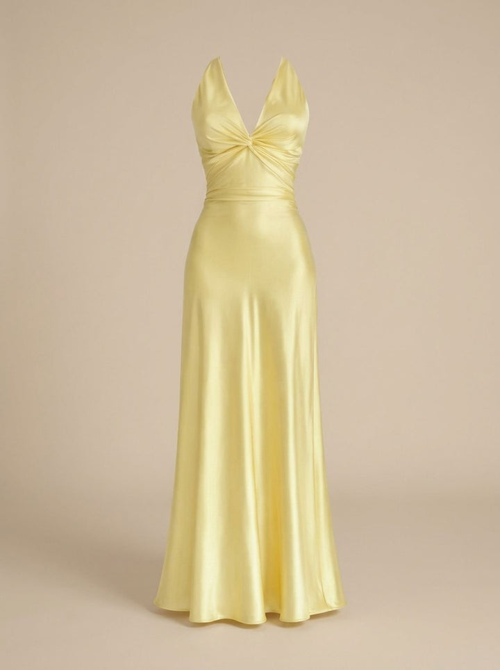 Lorenne | Women's Halter Neck Backless Maxi Dress - Yellow - Image 5