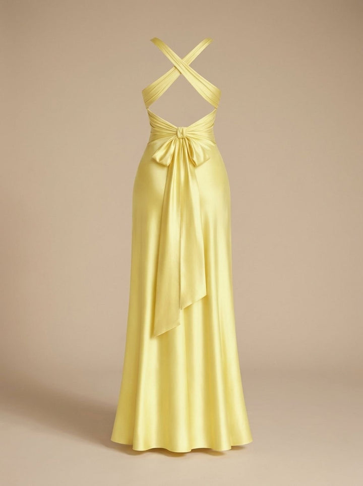 Lorenne | Women's Halter Neck Backless Maxi Dress - Yellow - Image 6