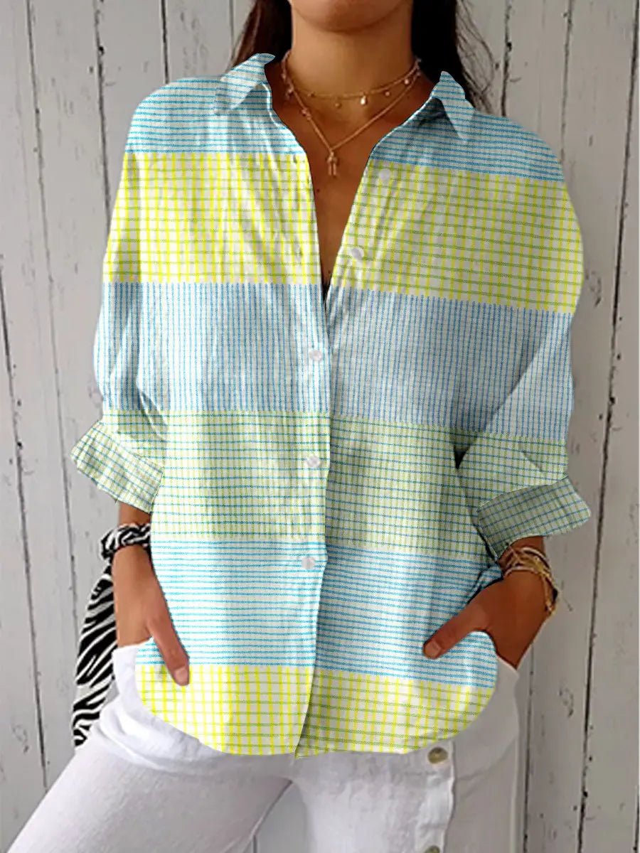 Lorette | Women's Collared Check Long Sleeve Blouse - Image 1