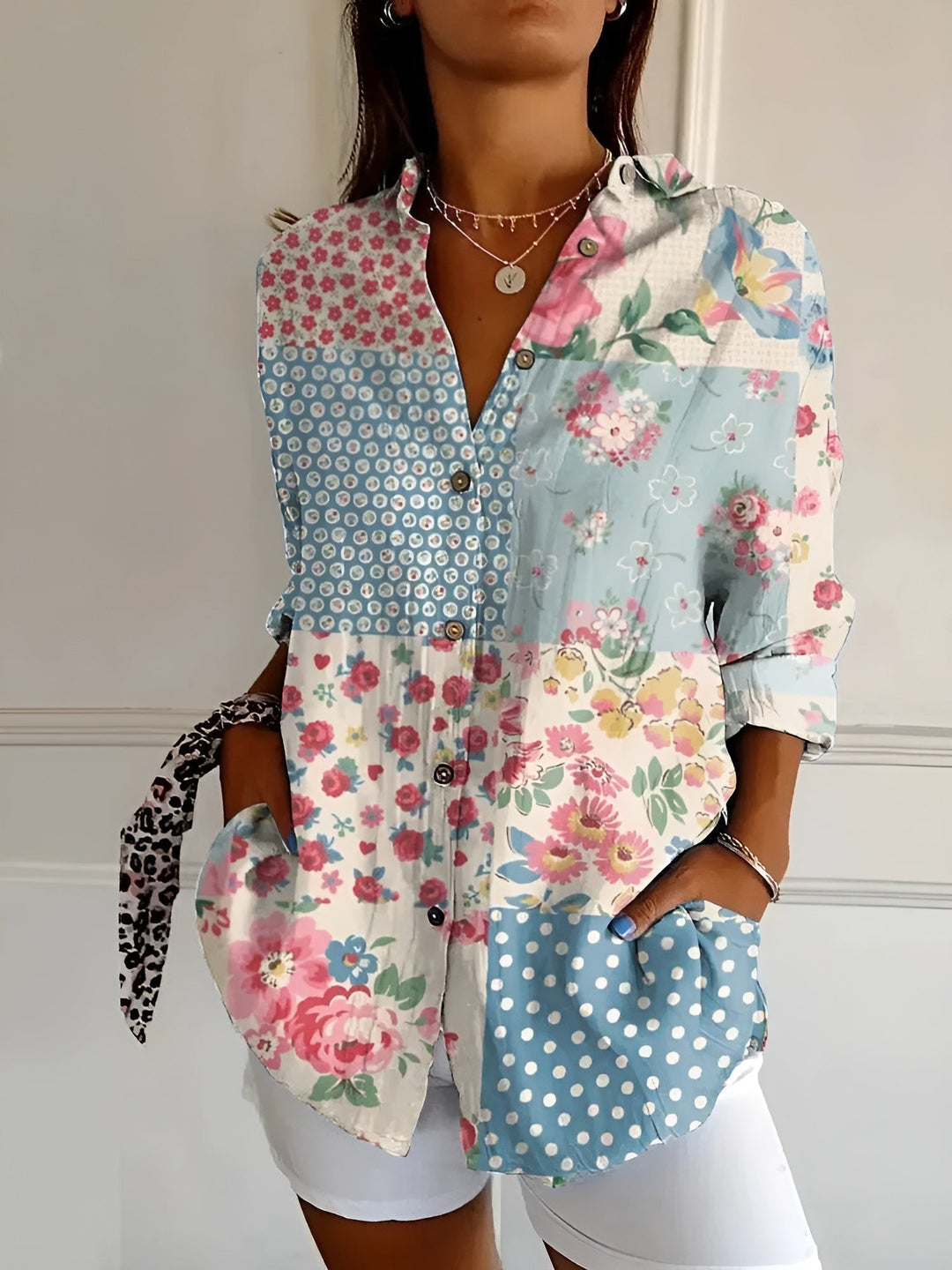 Lorette | Women's Floral Print Relaxed Button-Up Shirt - Sage - Image 2