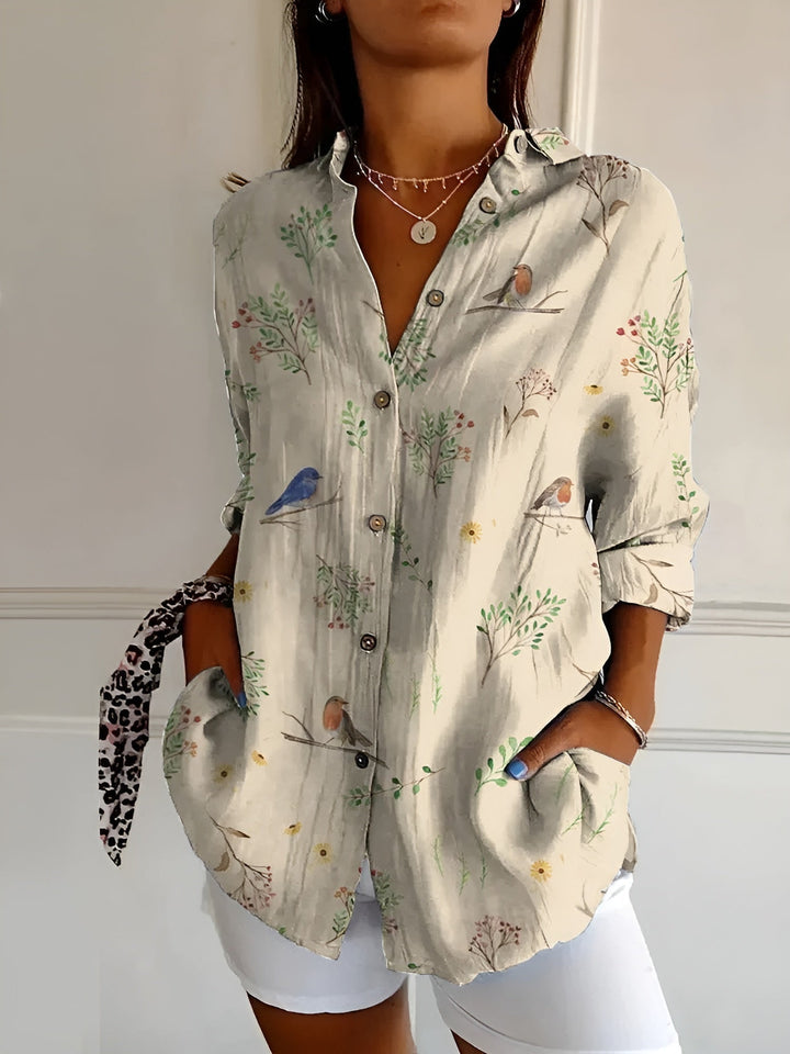 Lorette | Women's Floral Print Relaxed Button-Up Shirt - Sage - Image 4