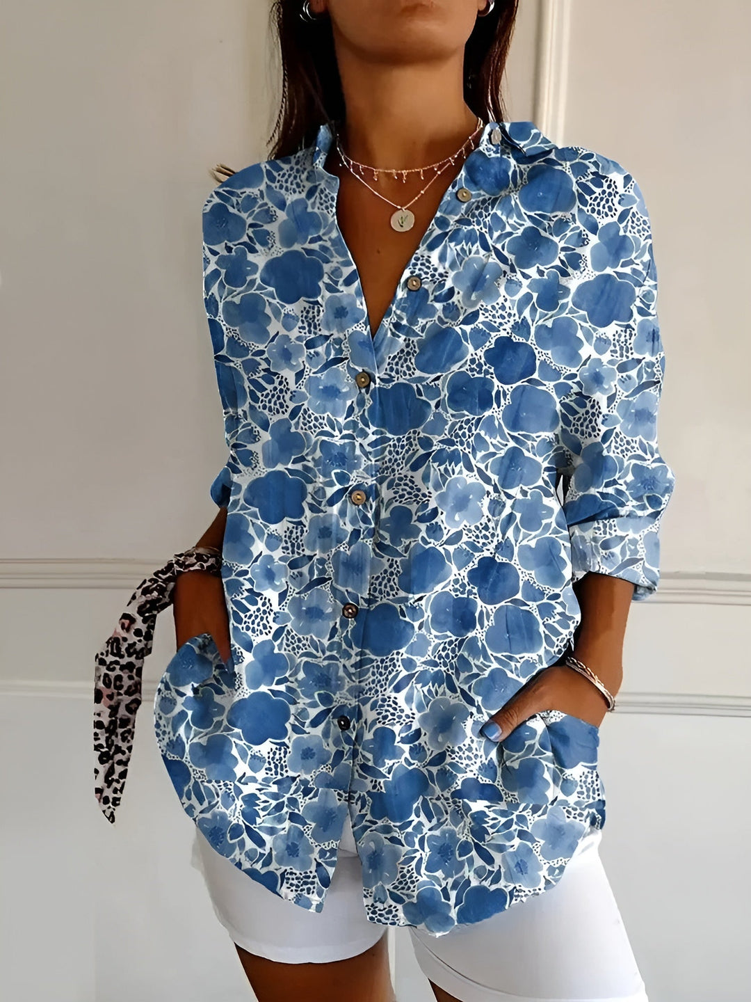 Lorette | Women's Floral Print Relaxed Button-Up Shirt - Sage - Image 6