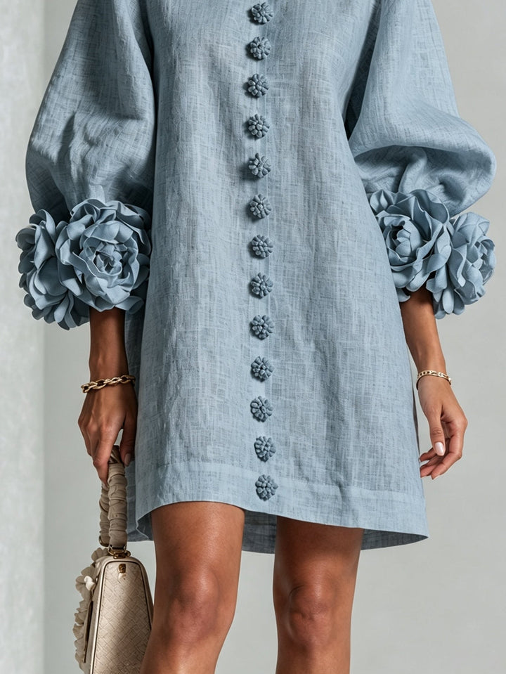 Lorravel | Women's Floral Cuff Button-Front Mini Dress - Light Blue - Image 6