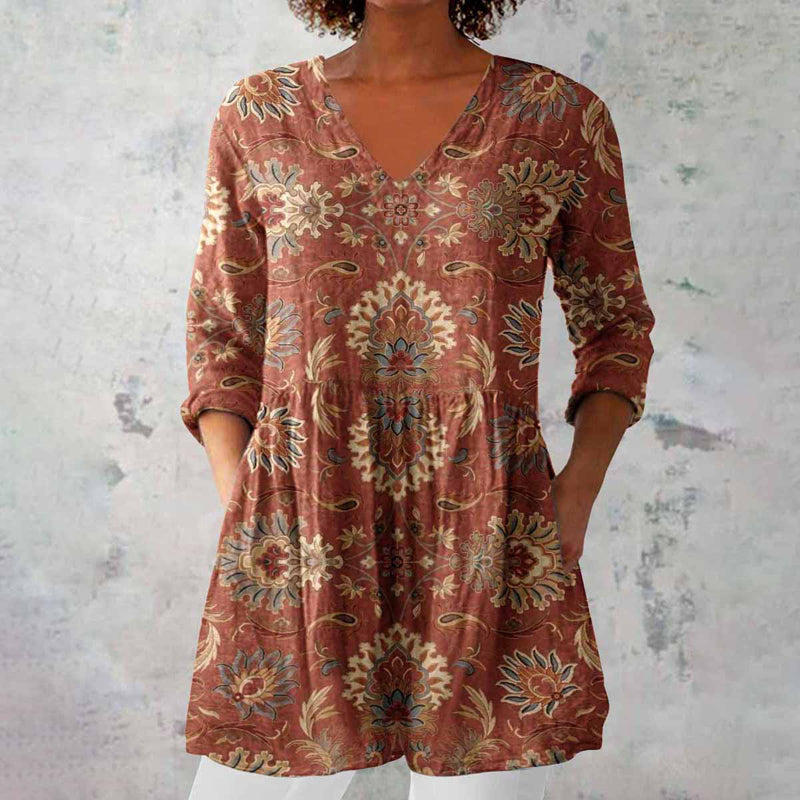 Lorvaine | Women's Boho Print Tunic Top V-Neck - Image 1