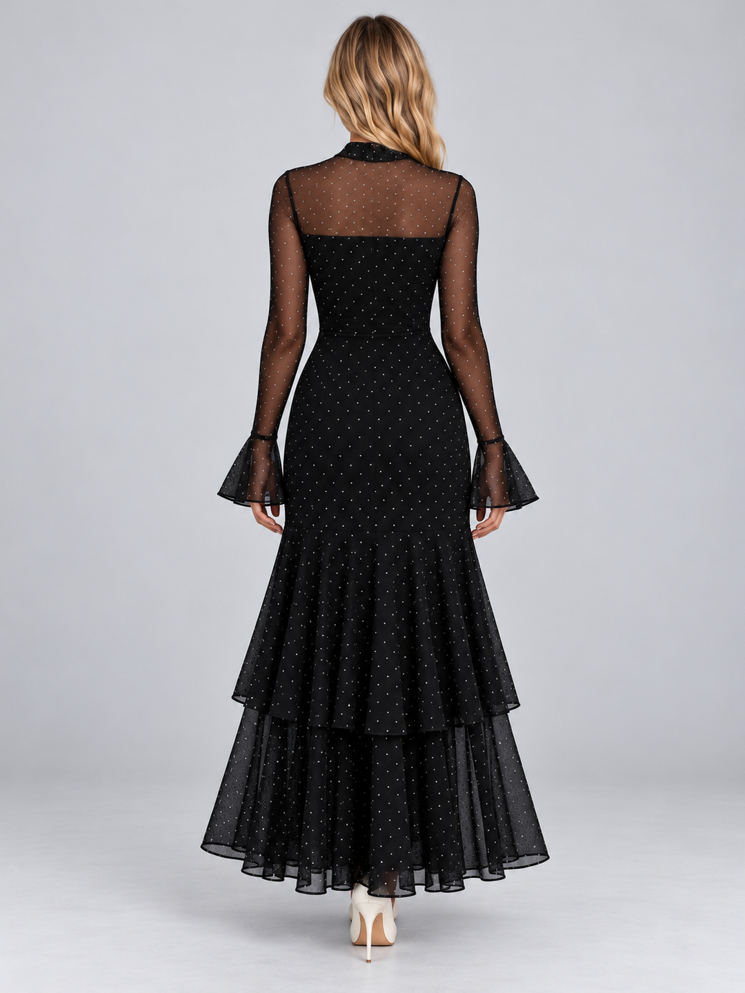 Lorvaine | Women's Long Sleeve Mesh Maxi Dress - Black - Image 2
