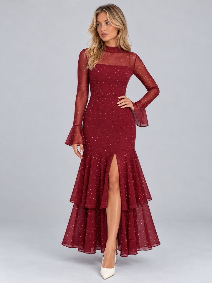 Lorvaine | Women's Long Sleeve Mesh Maxi Dress - Black - Image 4