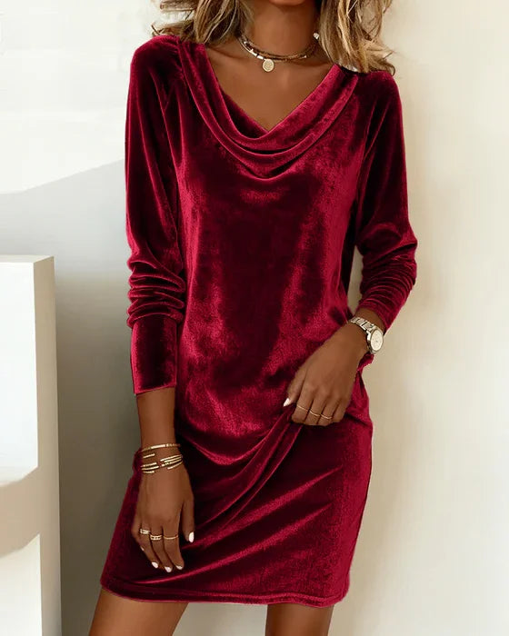 Lorvaine | Women's Velvet Cowl Neck Mini Dress - Image 10