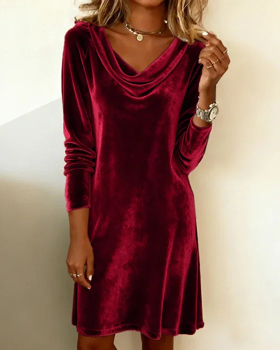 Lorvaine | Women's Velvet Cowl Neck Mini Dress - Image 8