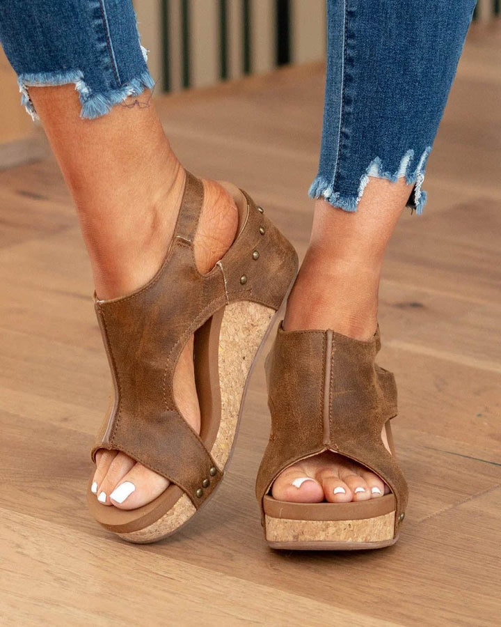 Lorveth | Women's Strappy Wedge Sandals Cork Platform - Image 1