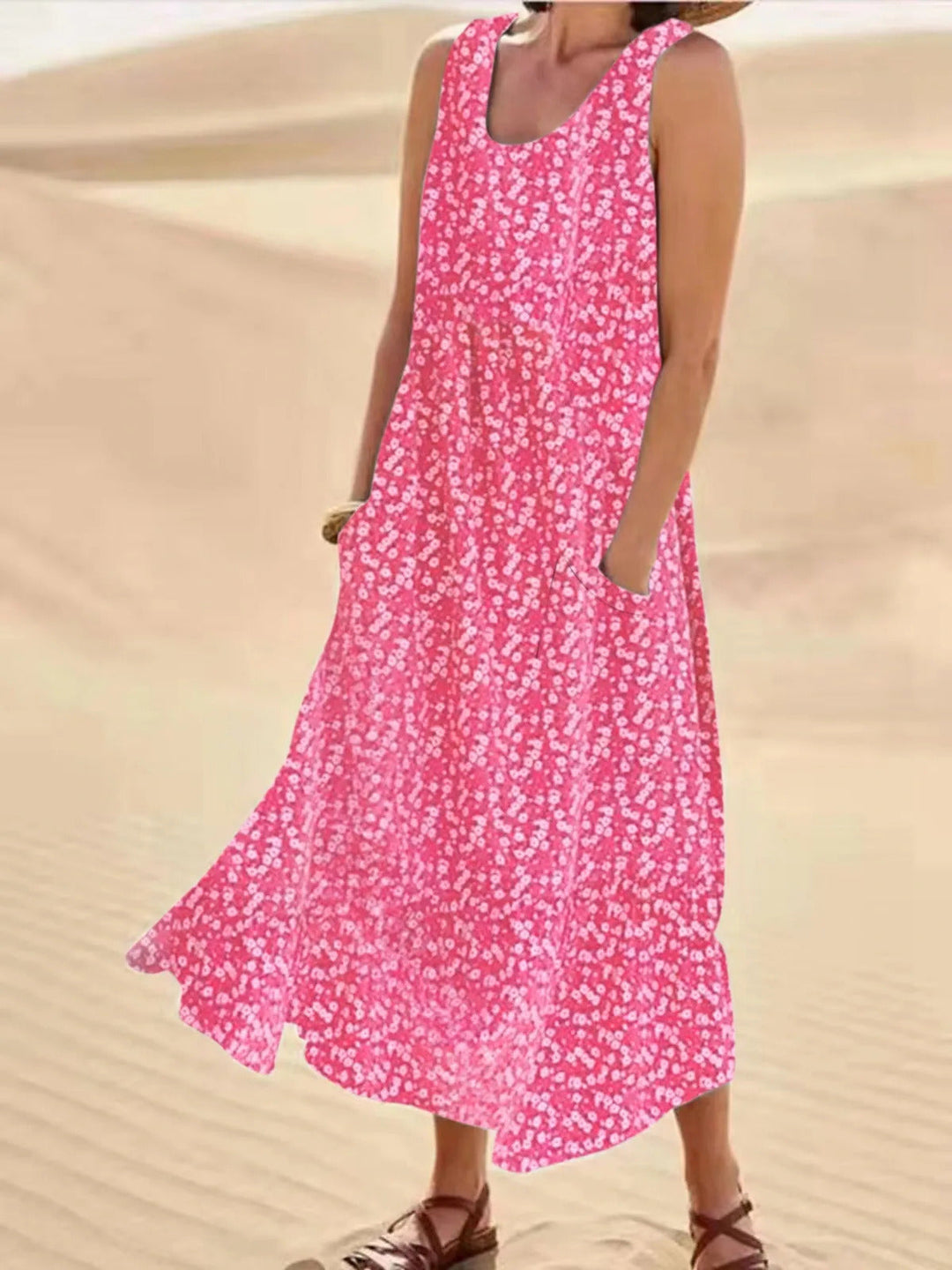 Lorvette | Women's Maxi Dress with Pockets - Hot Pink - Image 1