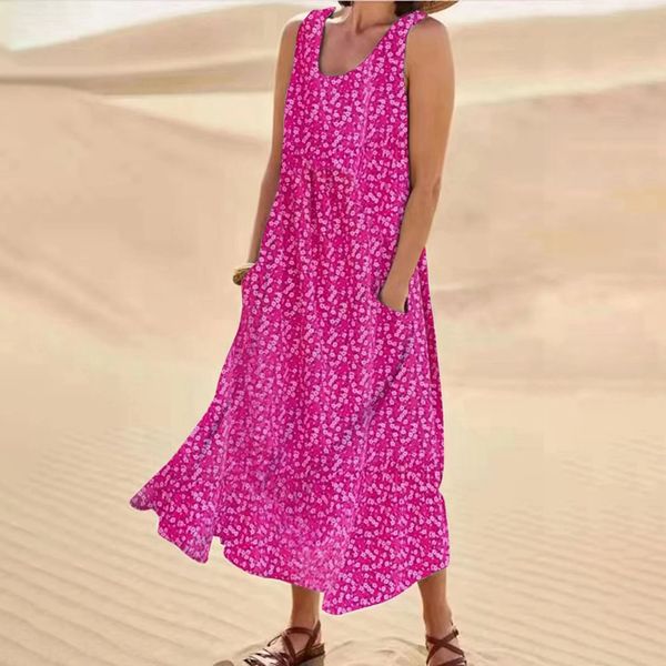 Lorvette | Women's Maxi Dress with Pockets - Hot Pink - Image 2