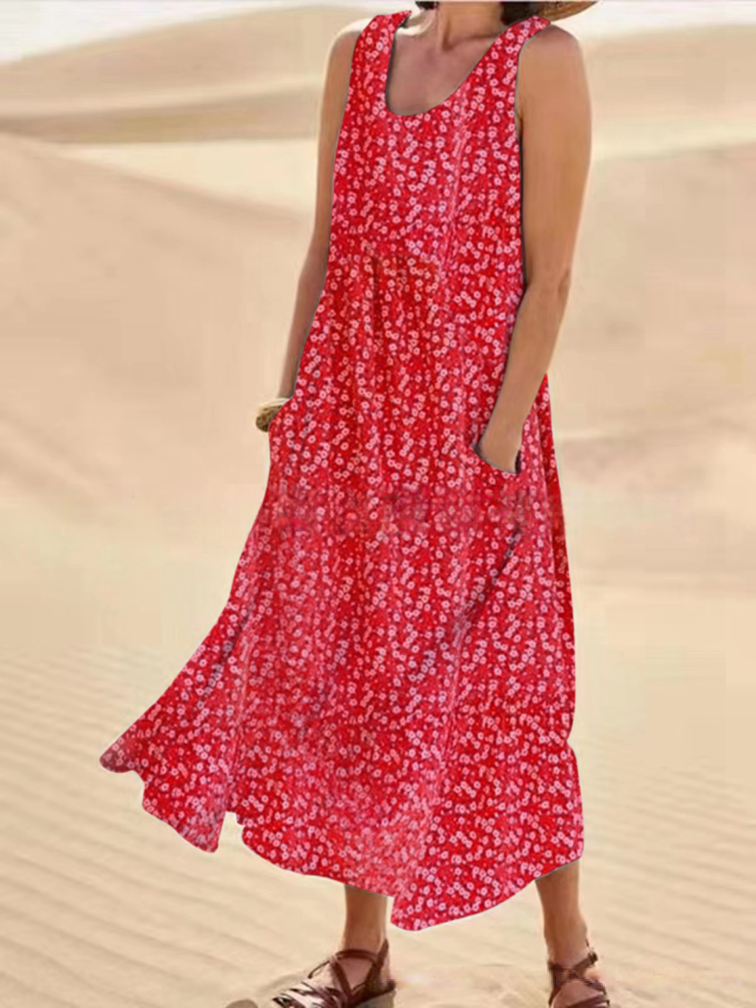 Lorvette | Women's Maxi Dress with Pockets - Hot Pink - Image 3
