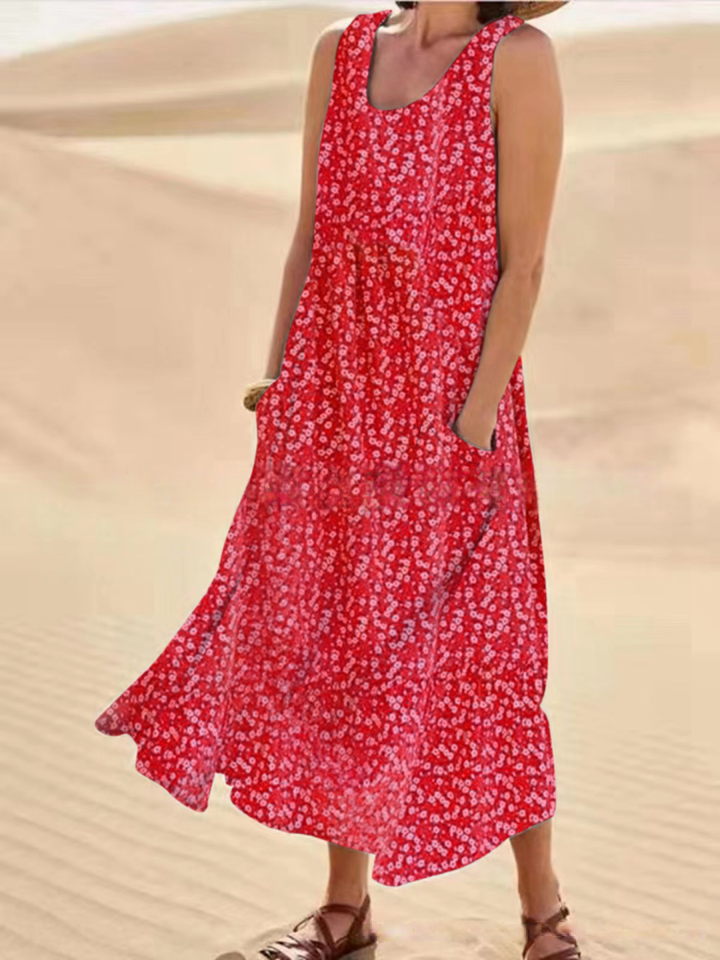 Lorvette | Women's Maxi Dress with Pockets - Hot Pink - Image 3