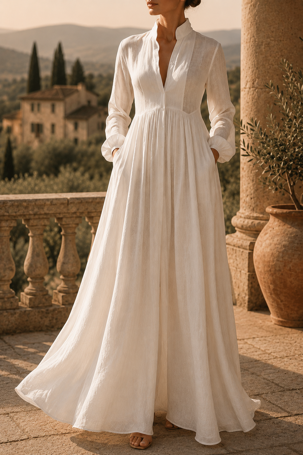 Loureine | Women's Summer Maxi Dress Long Sleeve - White - Image 1