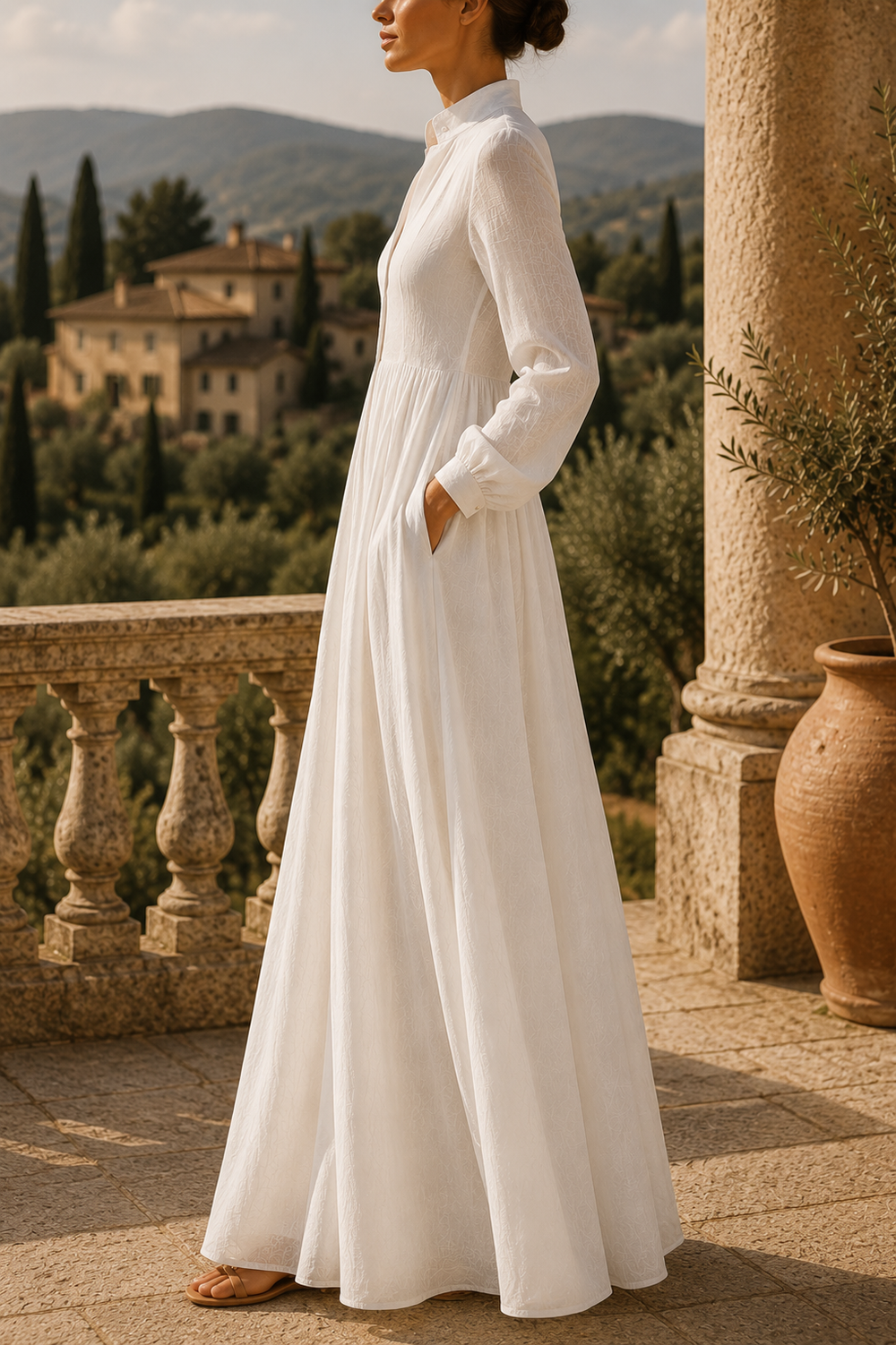 Loureine | Women's Summer Maxi Dress Long Sleeve - White - Image 2