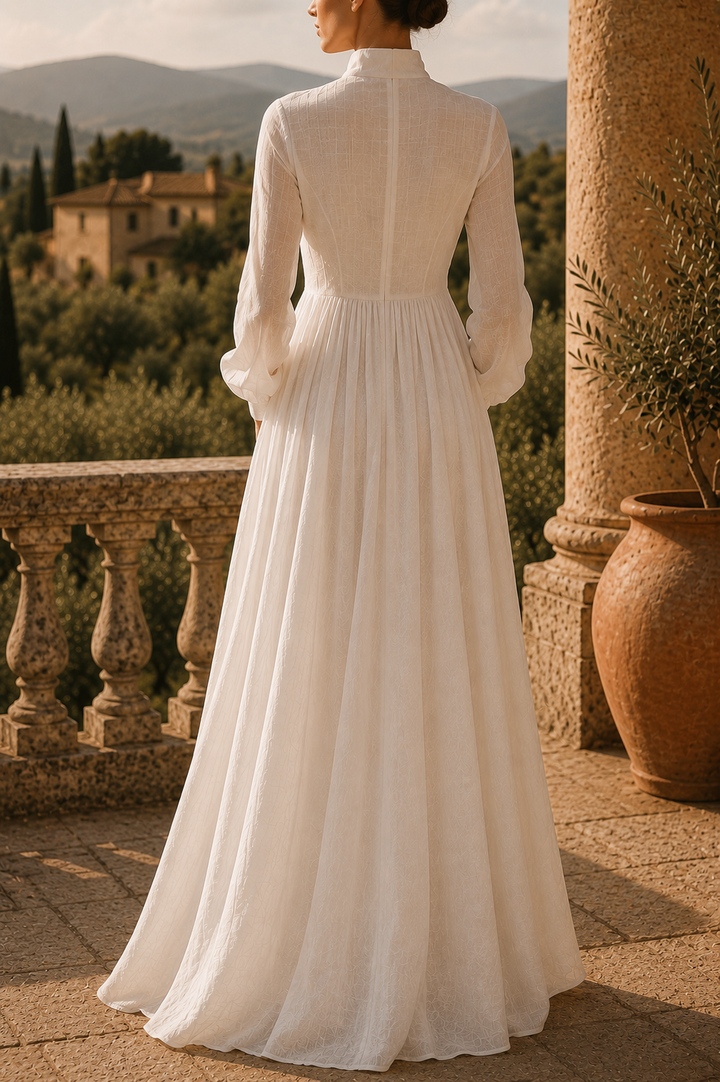 Loureine | Women's Summer Maxi Dress Long Sleeve - White - Image 3