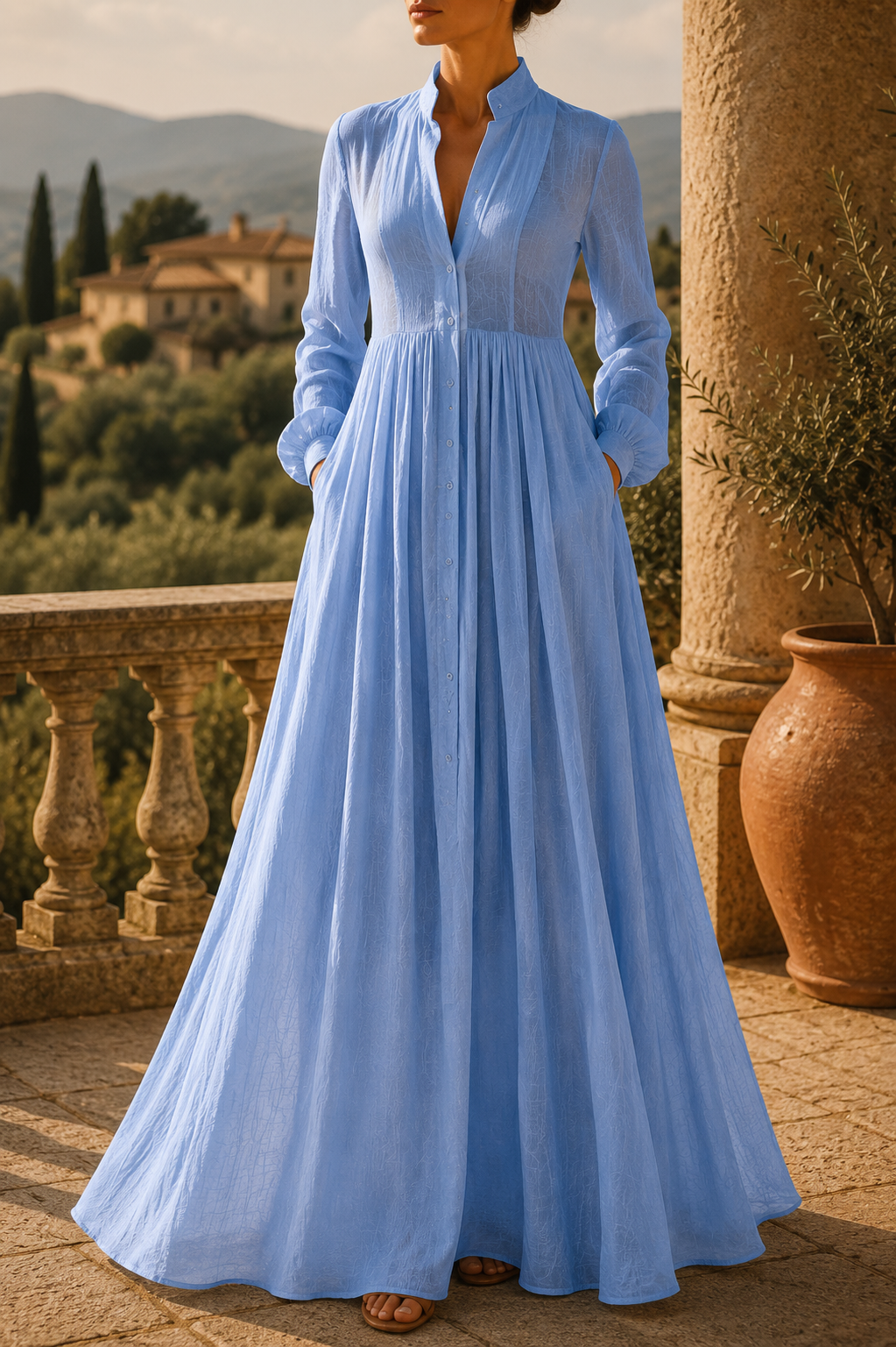 Loureine | Women's Summer Maxi Dress Long Sleeve - White - Image 5