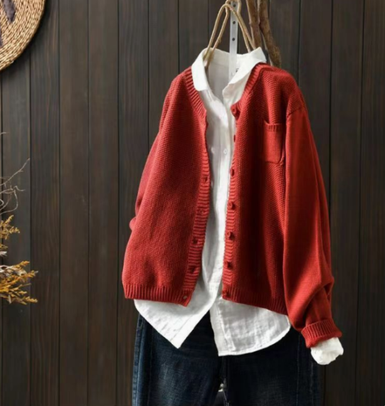 Lucinda | Women's Button Up Long Sleeve Cardigan - Red - Image 1