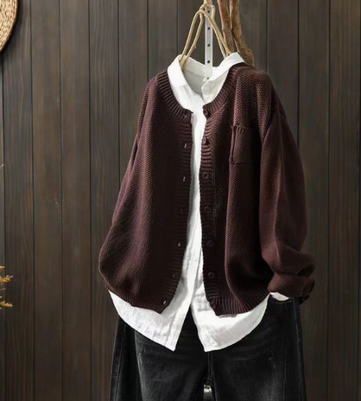 Lucinda | Women's Button Up Long Sleeve Cardigan - Red - Image 2