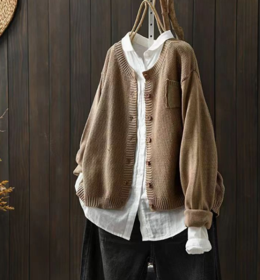 Lucinda | Women's Button Up Long Sleeve Cardigan - Red - Image 6