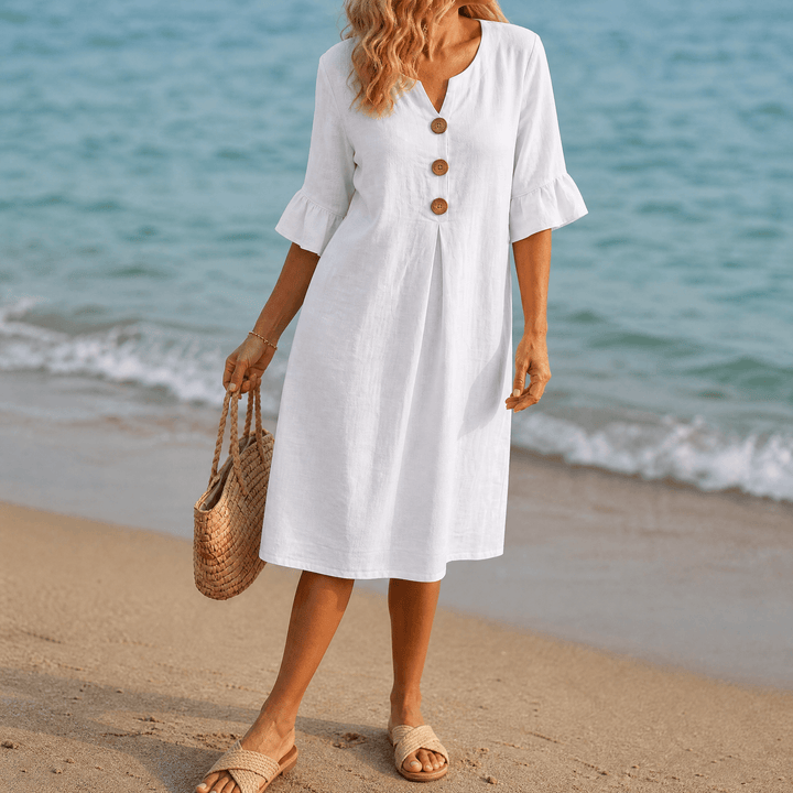 Lumara | Women's Casual Midi Dress with Button Detail - Light Blue - Image 12