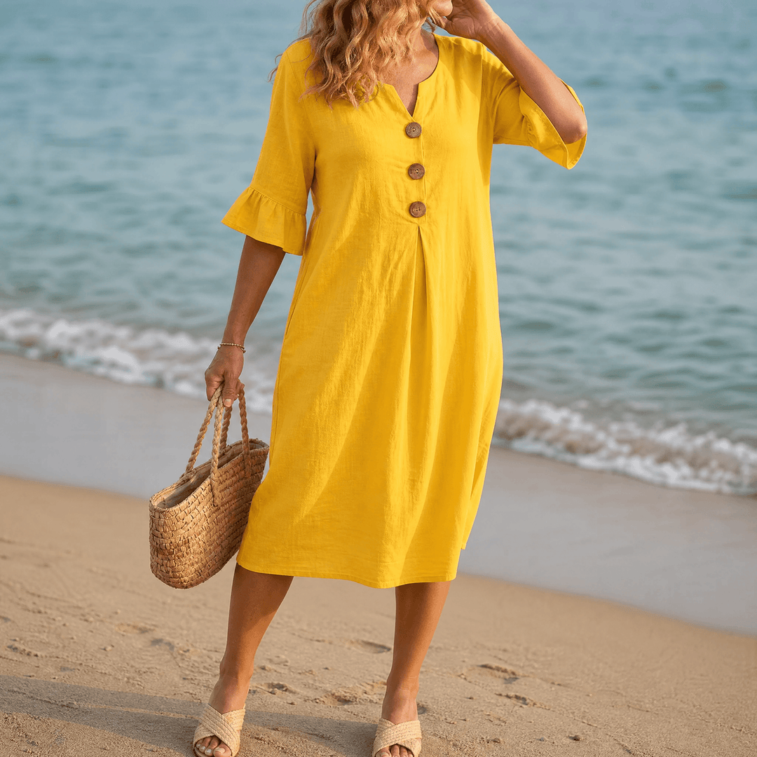 Lumara | Women's Casual Midi Dress with Button Detail - Light Blue - Image 13
